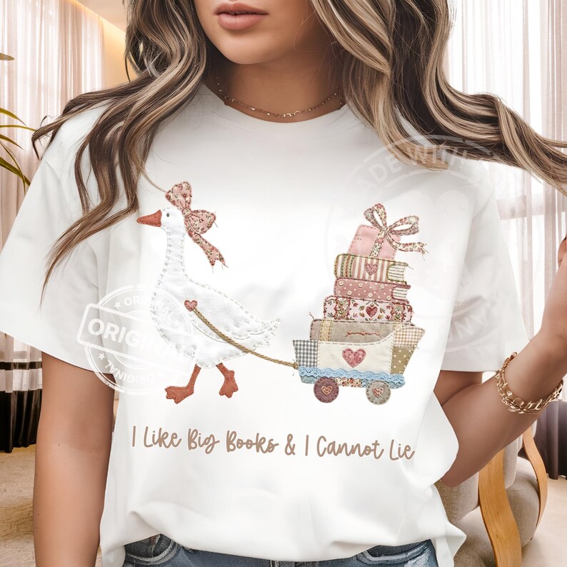 Camisetas acogedoras para amantes de los libros con estilo preppy Goose PNG, patchwork cottagecore, diseño de lectura, regalo imagen 6