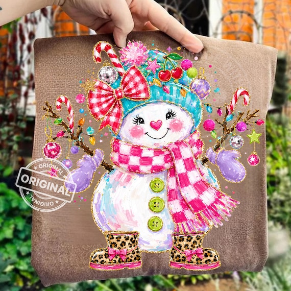 Girly Christmas Snowman PNG, Pink Coquette Bow, Leopard Boots Sublimation, Holiday Shirt Design Download