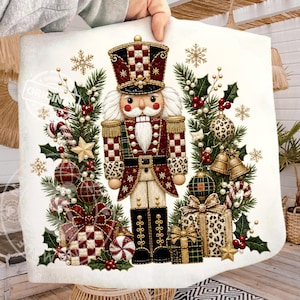 Weihnachten Nussknacker PNG, karierter Leopard Gold Urlaub Girlande Geschenke, Preppy Coquette Sublimation Clipart Design