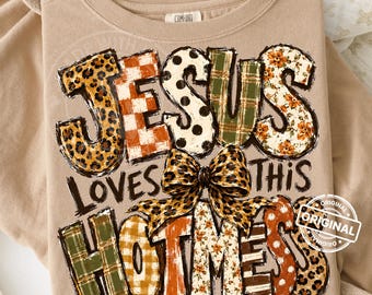 Jesus Loves This Hot Mess PNG, Fall Leopard Bow, Christian Autumn Sublimation Shirt Design