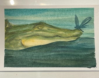 Alligator with dragonfly Post card