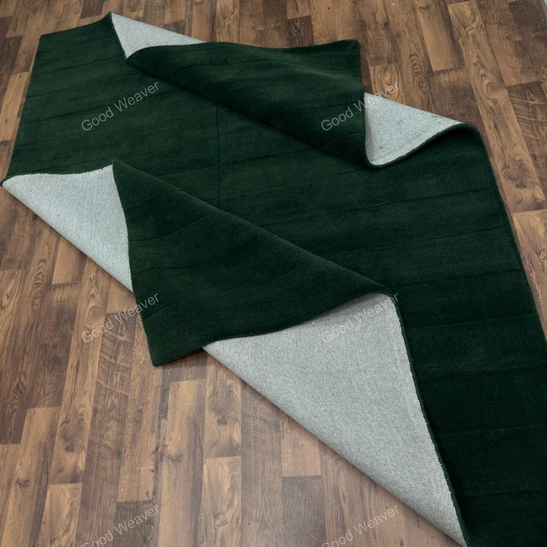Deep Green Rug Pattern Hand Tufted Wool Rug | Deep Green Color, High-low Pile Area Carpet - Etsy