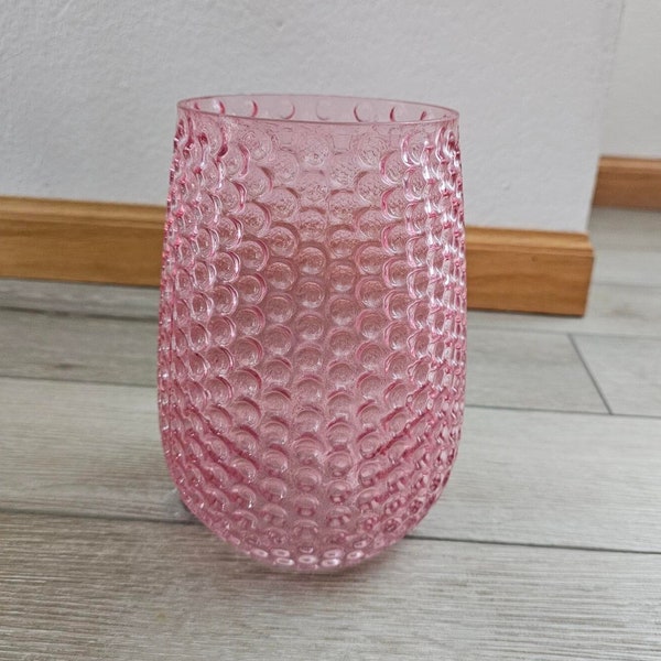 Vintage DPS Dots - Pink Hobnail Glass Vase - Bubble Texture - Translucent Blush