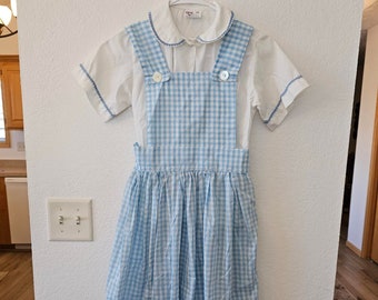 Costume vintage de Magicien d'Oz Dorothy - bleu et blanc, robe vichy - fait main - filles taille 10 - tenue d'Halloween