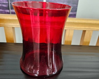 Vintage Red Glass Gathering Vase - Flower Vase - Hand Blown Glass - 8 Inch - Floral Arrangement - Christmas Valentine's Day