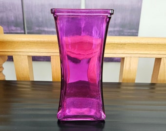 Vintage Purple Square Glass Vase - Tealight Holder - Plum Glass Vase