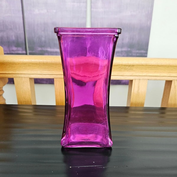 Vintage Purple Square Glass Vase - Tealight Holder - Plum Glass Vase