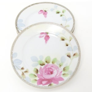 Antique Nippon TE-OH Moriage Dessert Plates – Set of 3 Hand-Painted Pink Roses, Raised Design, Made in Japan