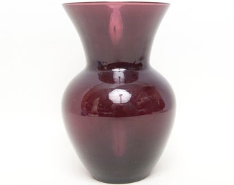 Vintage Amethyst Glass Vase Purple Flower Vessel 7 Inch Bulbous Body Flared Rim Hand Blown Eggplant Glass