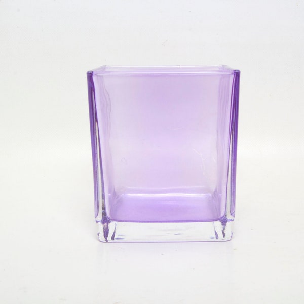 Vintage Lavender Glass Square Vase Lilac Candle Holder Cube Planter Plum Floral Centerpiece