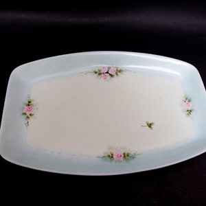 Vintage H & C Schlaggenwald Porcelain Platter - 14&quot; Czech Rectangular Tray Hand Painted Pink Roses