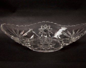 Vintage Anchor Hocking Star of David Gondola Dish: Clear Cut Glass Relish Bowl