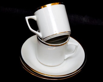 Vintage Northridge Porcelain Demitasse Teacup and Saucer 2 Sets White With Gold