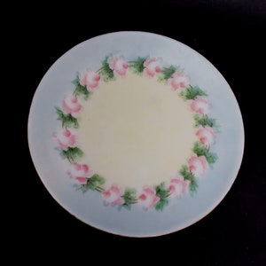 Vintage Silesia Germany Hand-Painted Rose Plate – 1920s Pink Roses & Gold Rim – 7” Antique German Porcelain