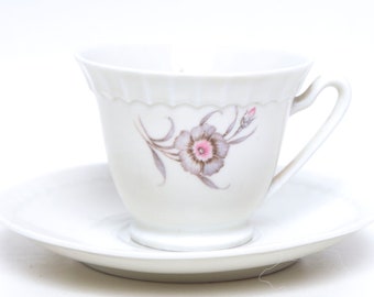 Vintage Mosa Maastricht Teacup And Saucer Lavender Pink Floral Dutch Design Coffee Cup Made in Netherlands Five Gates Marking Hand Painted