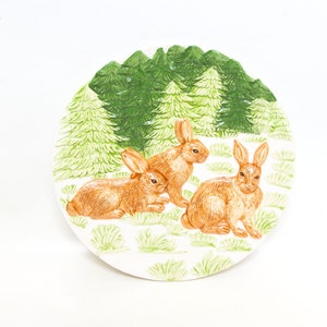 Vintage Hand Painted Bunny Plate - CBK Ltd Taiwan 1993 - 3D Relief Design with Rabbits in Field - Easter Decor