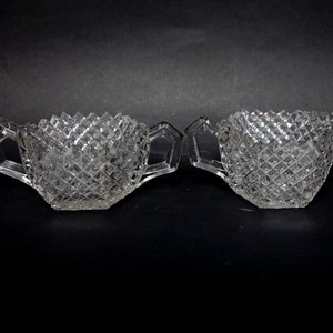 Juego de azucarero y jarro Westmoreland vintage con forma de clavo inglés - Cristal transparente, borde dentado, década de 1950