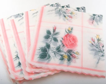 Vintage Servietten aus Reispapier, 19 Stück, rosa und grüne Rosen, gewellter Rand, hergestellt in Japan