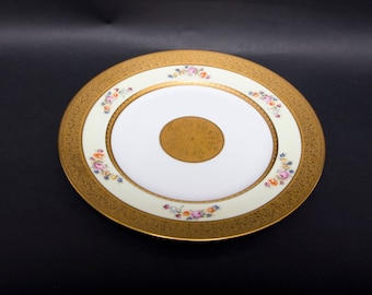 Vintage Royal Bavarian Hutschenreuther Selb Gold Encrusted Hand Painted Floral Plate 11" Dinner Plate Embossed Design 22KT Gold Charger