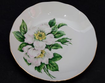 Vintage Queen Anne Christmas Rose Saucer England Bone China Hand Painted Ridgway Potteries 5 Inch