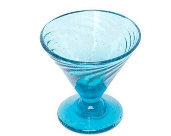 Vintage Turquoise Cordial Blue Swirl Shot Glass Bubble Glass Hand Blown Mexican Glass