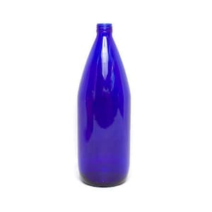 Vintage Cobalt Blue Glass Bottle: 11&quot; Wine Vase, Candle Holder
