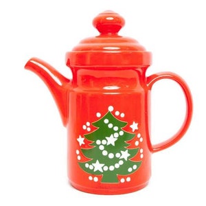 Vintage Waechtersbach West Germany Christmas Tree Coffee Pot – Red Ceramic Teapot with Lid