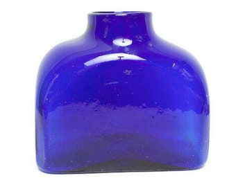 Vintage RARE Blenko Cobalt Blue Seeded Bubbles Vase - Hand Blown - LARGE Art Glass Bottle Jar