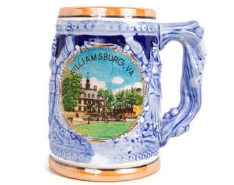 Vintage Williamsburg Beer Stein: Cobalt Blue Pottery Tankard, LHC Japan