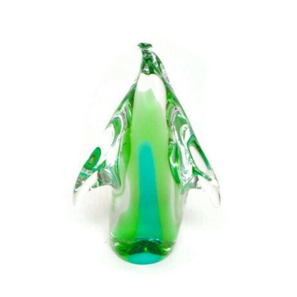 Vintage FM RONNEBY SWEDEN Crystal Art Glass Penguin Aqua Blue and Green Signed and Numbered
