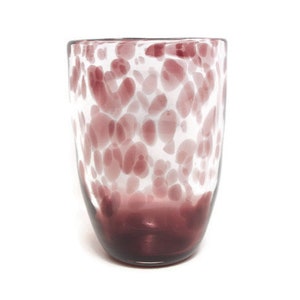Vintage Amethyst Spatter Glass Vase – 7&quot; Hand Blown Mottled Purple Art Glass Vessel – Heavy Decorative Statement Piece