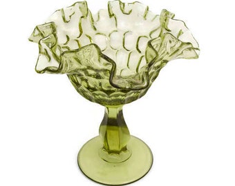 vintage Fenton Colonial vert compote à empreinte de pouce double bord à volants bol sur pied bonbonnière 15 cm (6 po.)