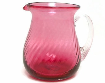 vintage Pilgrim Cranberry Swirl Pichet en verre grand pot à crème rose 5 pouces en verre d'art formé à la main soufflé à la bouche