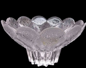 Vintage Lausitzer Germany Medea Pattern Crystal Footed Bowl Crystal Centerpiece Dew Drop Petals Textured Leaves Candy Dish Original Label
