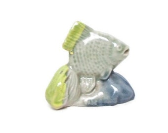 Vintage Wade Whimsies - Glazed Porcelain - Angel Fish Figurine - Green and Blue - Made in England