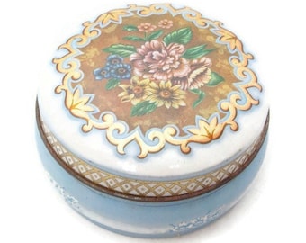 Caja de joyería redonda vintage Daher Floral Tin -
