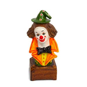 Vintage 1981 Send in the Clowns Music Box - Hand-Painted Pierrot Clown - Fine Quality LEGO Japan - Ceramic Circus Decor - Working