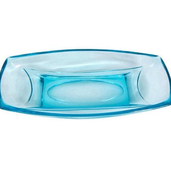 Vintage Hazel Atlas Capri Blue Glass Celery Dish Colony Square Rectangular Bowl 9 Inch Aqua Relish Tray Banana Splits