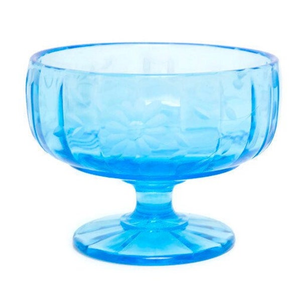Vintage Aqua Blau Glas geätzt Gänseblümchen Kompott Footed Candy Dish Gerippte Seiten Türkis Bon Bon 5 Zoll