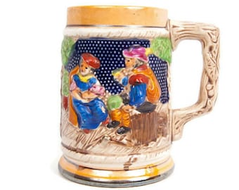 Vintage Japan Beer Stein Mug: Hand-Painted 3D Textured Ceramic Barware