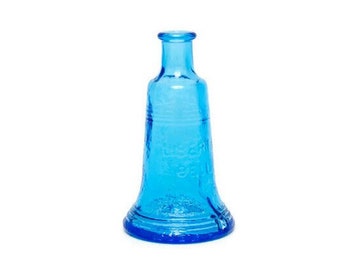 Vintage Wheaton Glass Aqua Blue Miniature Bottle Liberty Bell Embossed Design Turquoise Medicine Remedy Apothecary Jar