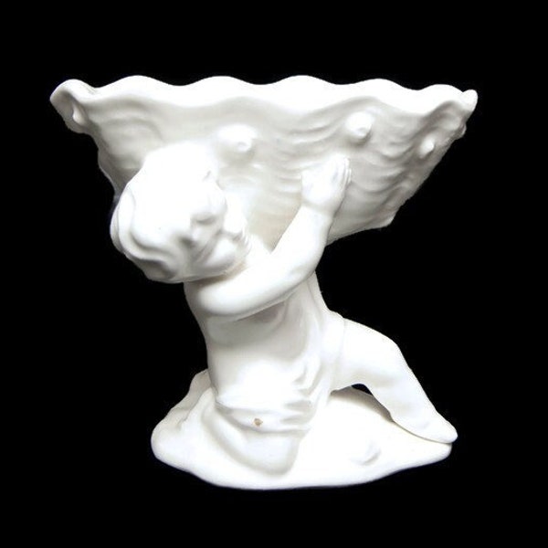 Vintage Cherub Soap Dish INARCO Japan E293 Greek Roman Style Footed Trinket Holder Candy Bowl Shell Bathroom Decor