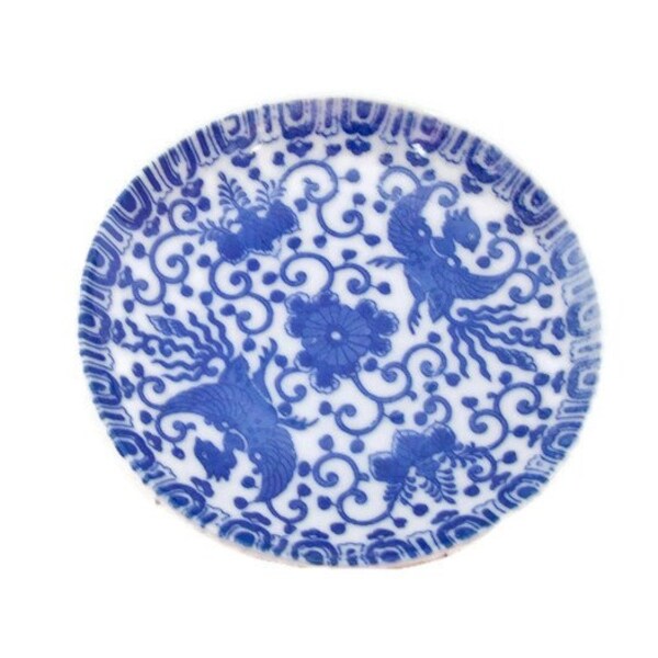 Vintage Japanese Porcelain Dish - Phoenix Bird, Flying Turkey - Blue and White - Made in Japan - Salt Dish - Butter Pat