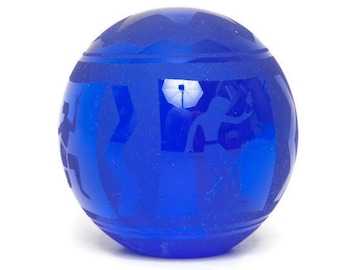Vintage Cobalt Blue Etched Glass Orb Egyptian Paperweight Egypt Dancers Dancing Pharaoh