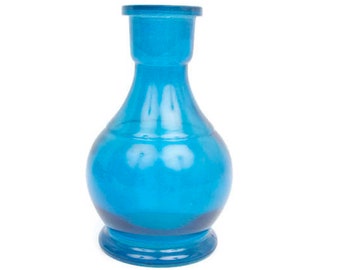 Vintage Turquoise Glass Decanter Footed Flower Vase Peacock Barware Wedding Decor Liquor Bottle 7 Inch