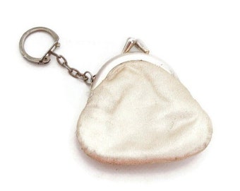 Vintage Gold Lame Coin Purse With Key Ring Kiss Clasp Closure Made in Hong Kong Change Pouch