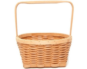 Vintage Splint Wood Basket Square To Round TALL Bent Wood Handle Gathering Basket Woven Wicker Shaker Style - 14 x 13