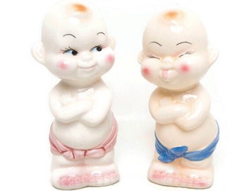 Vintage Baby Boy and Girl Coin Bank Ceramic Piggy Bank Nursery Decor Made in Taiwan Price for One 8 Inch
