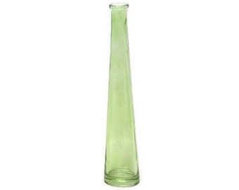 Vintage Lime Green Glass Bottle Triangle Shape Apothecary Barware Art Glass Flower Vase