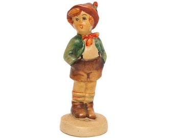 Figura vintage de niño de porcelana bizcochada japonesa pintada a mano - Estilo Hummel - Hecha en Japón - 15 cm